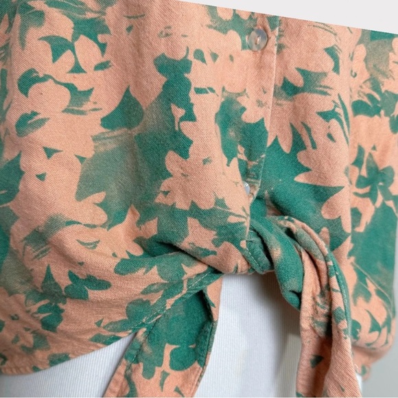 Amadi | Anthropologie | Maia Tie-Front Blouse | Linen Blend | Pink & Green | M - Picture 10 of 13